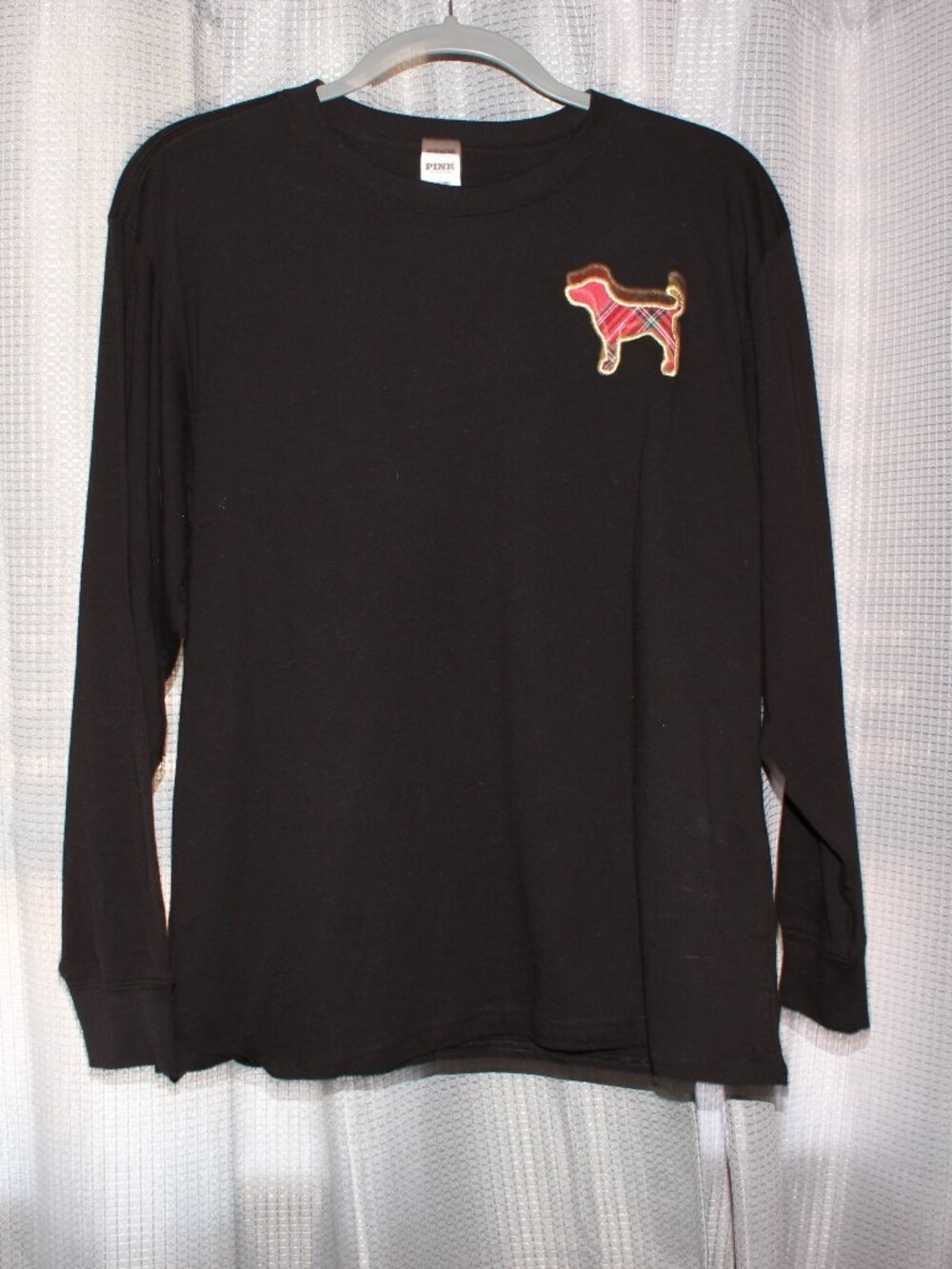 PINK Women's Campus Cotton Long Sleeve Tee Black & Red Plaid Size Large